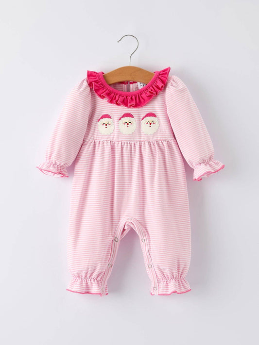 Santa Striped Romper with Red Ruffle Trim