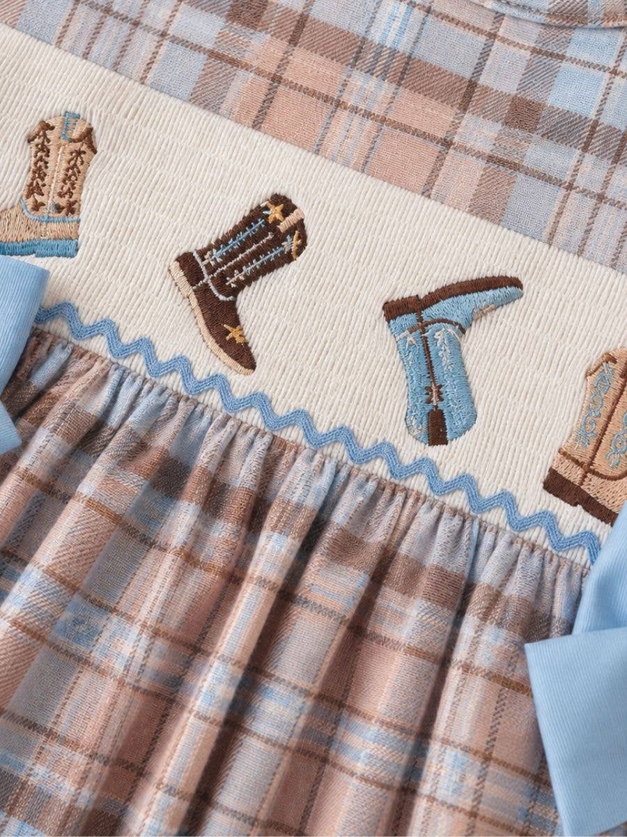 Girls Smocked Western Cowboy Boots Dress