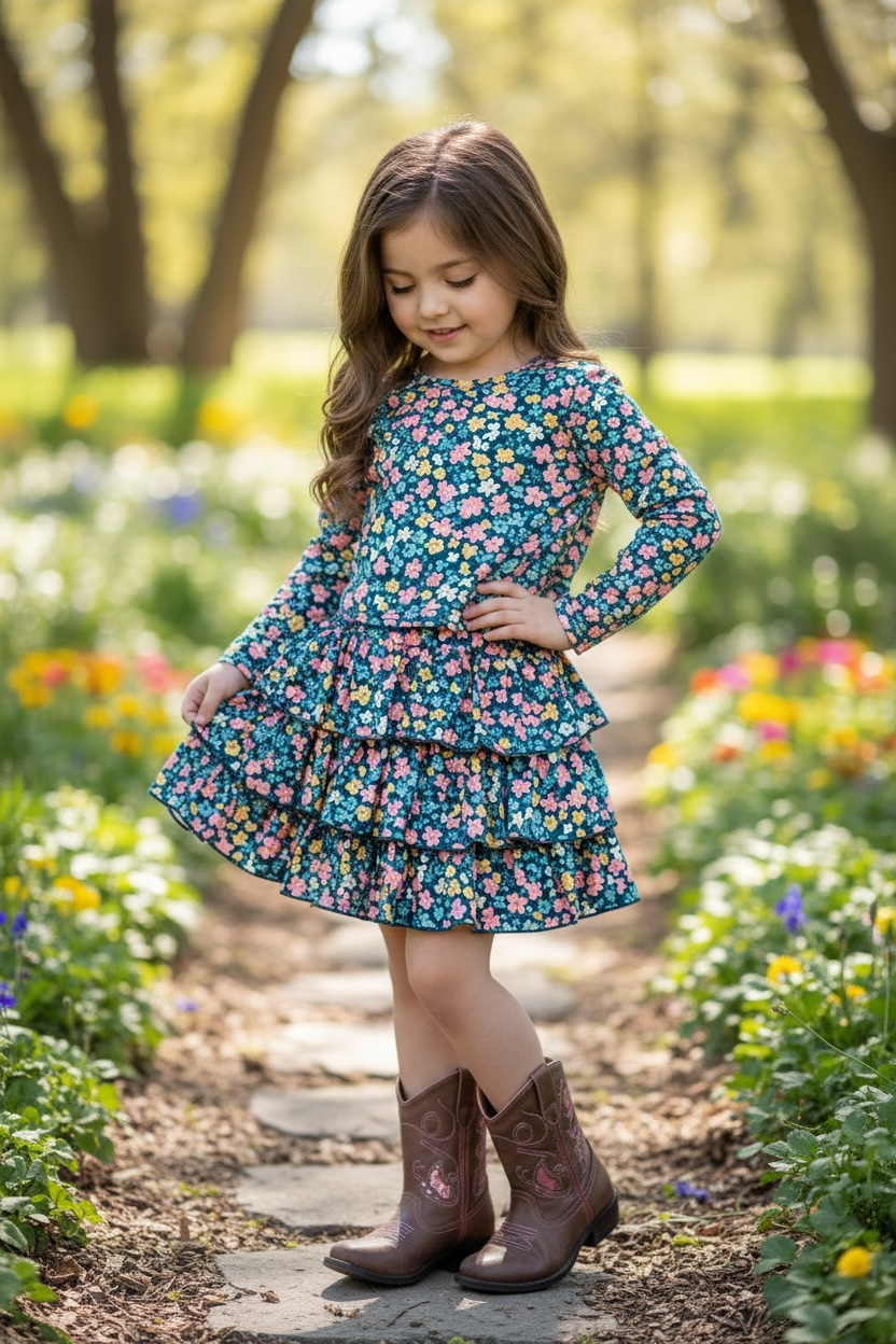 Floral crop top & ruffle skirt