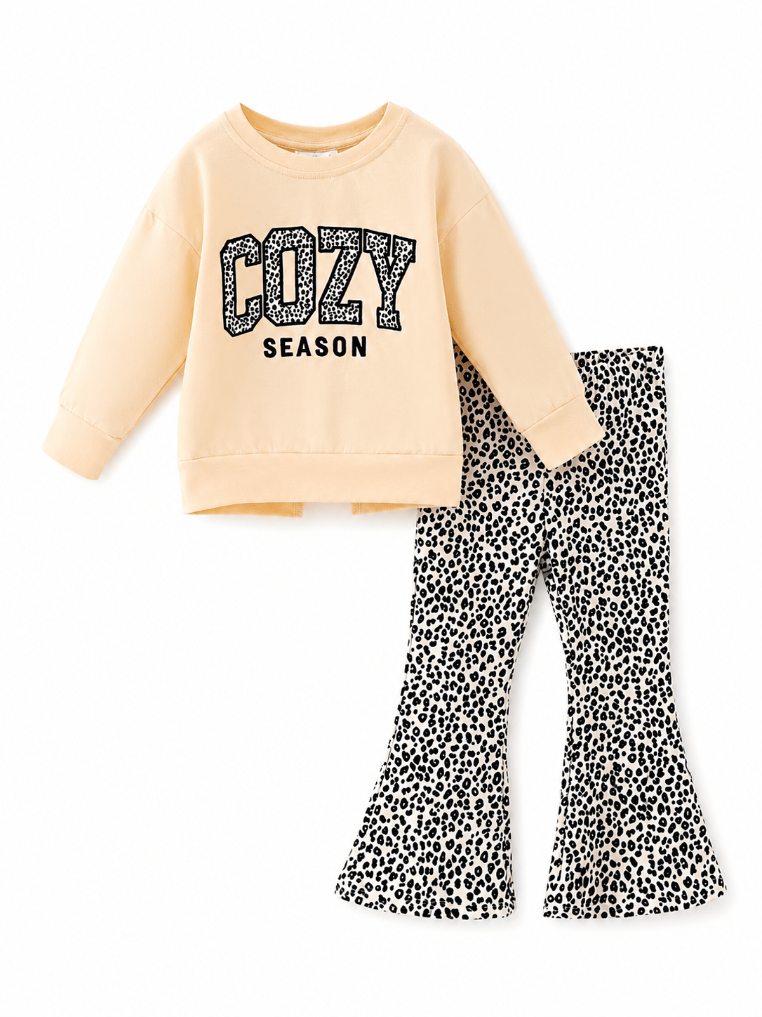 Cozy Season Girls Leopard Bell Bottom Outfit Set