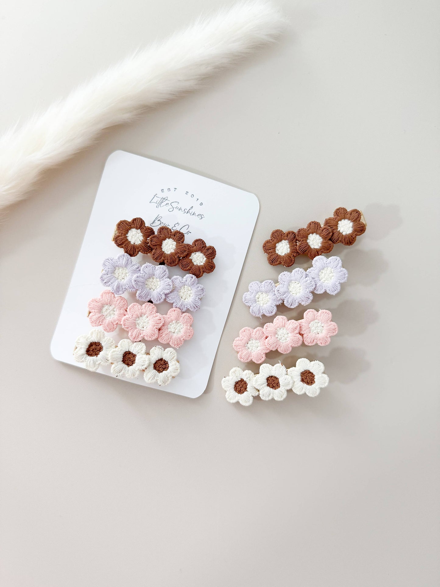 Brown Knit Flower Hair Clips- Set of 4