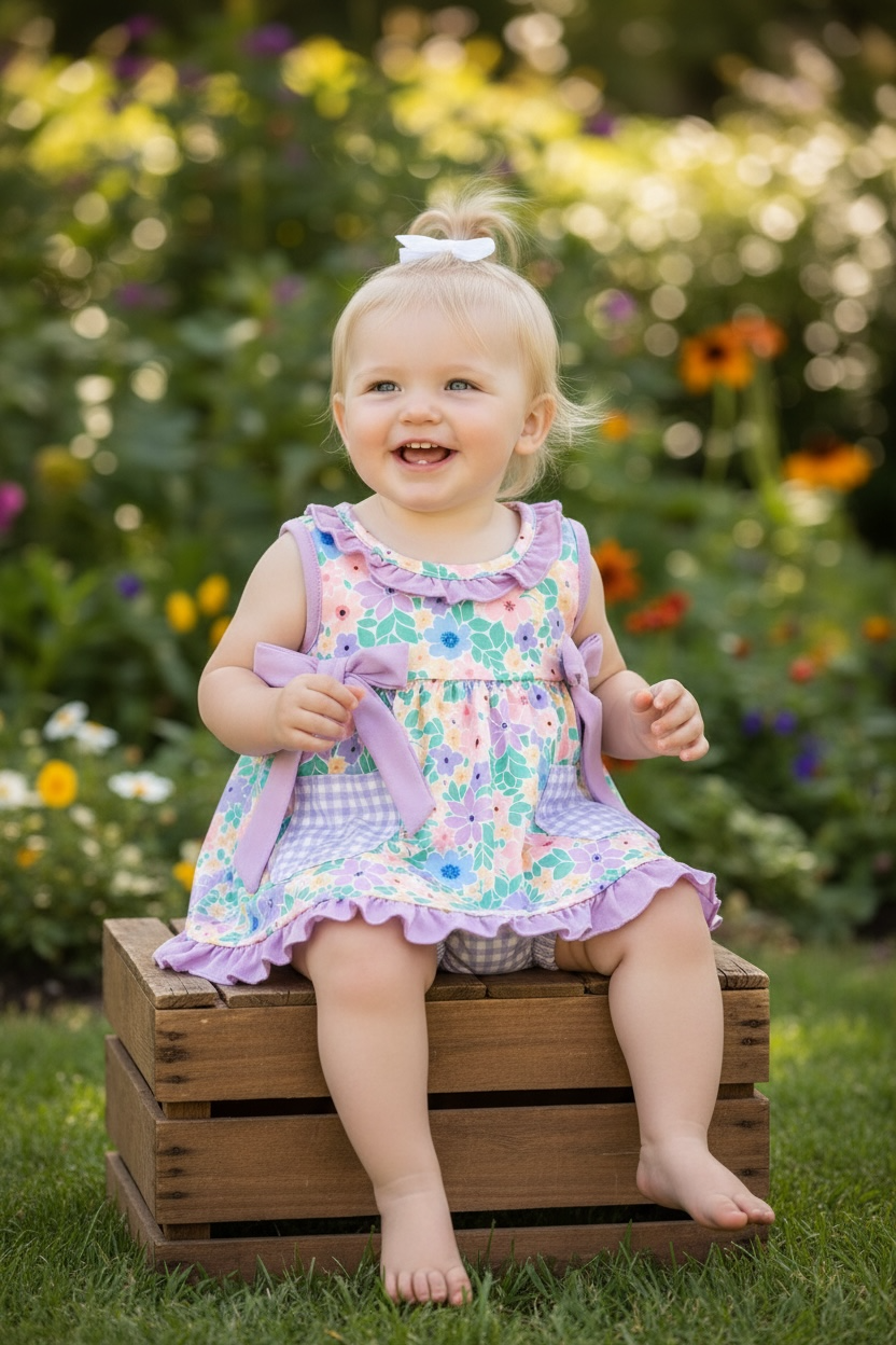 Lilac trim floral printed bloomer set.