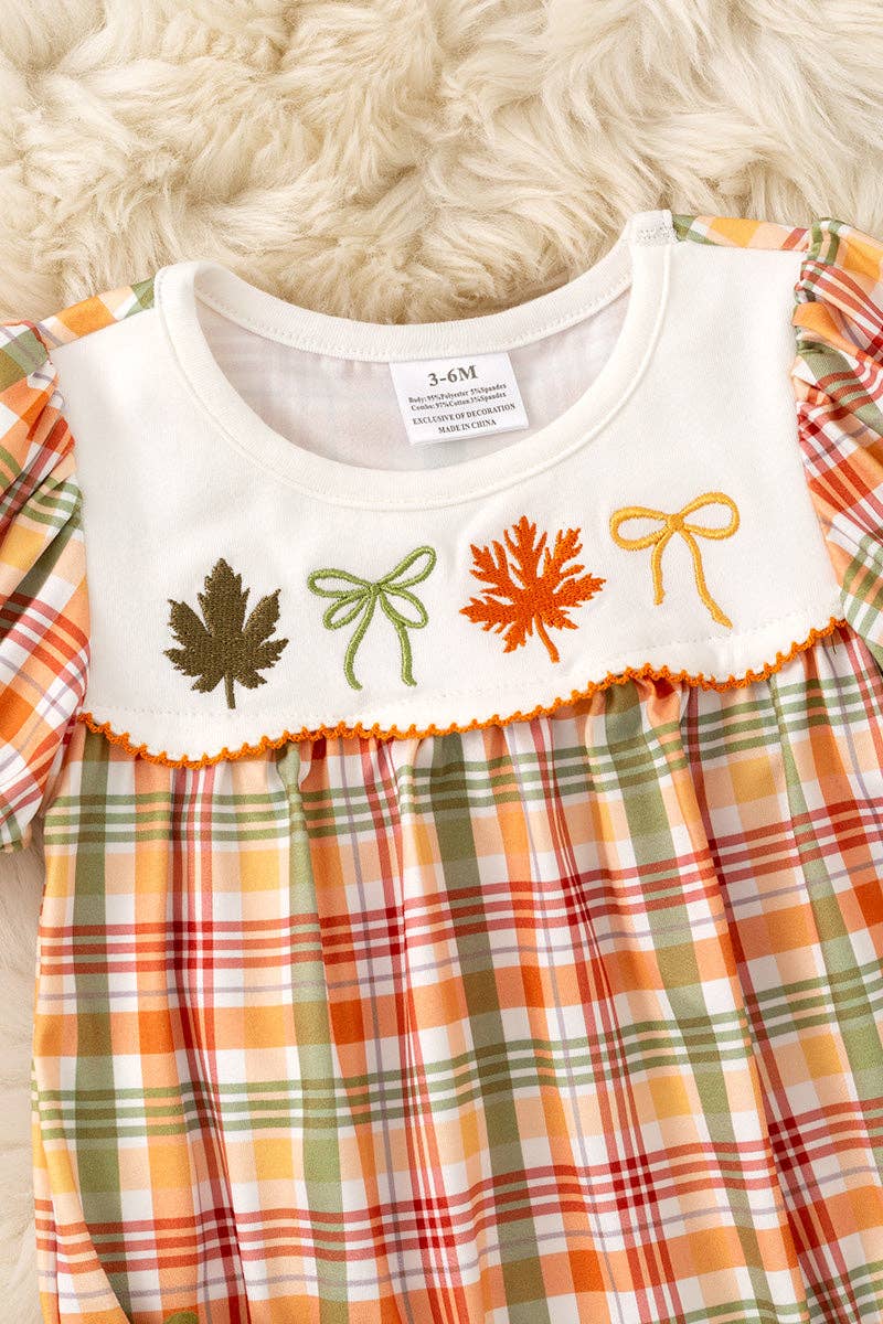 Cute autumn embroidered baby romper.