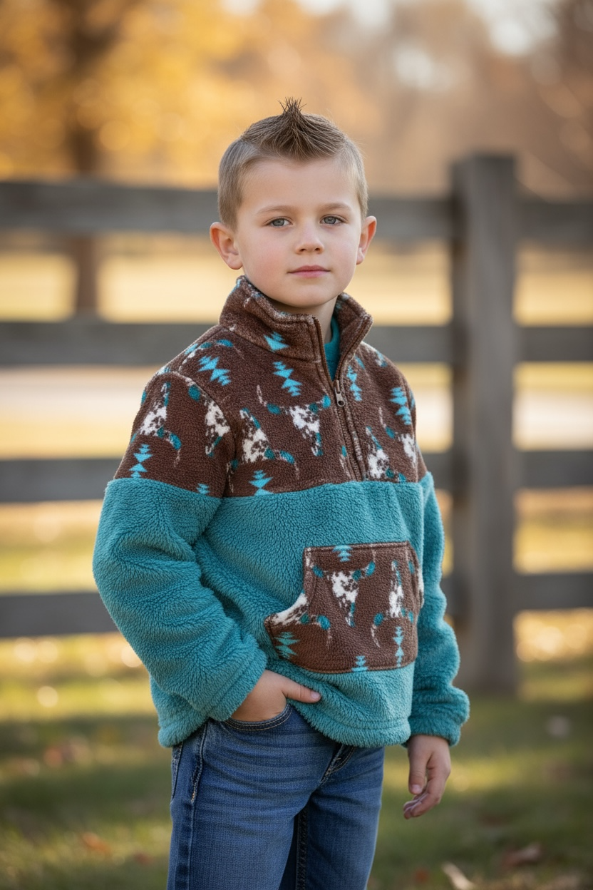 Sherpa & fleece aztec teal pullover.