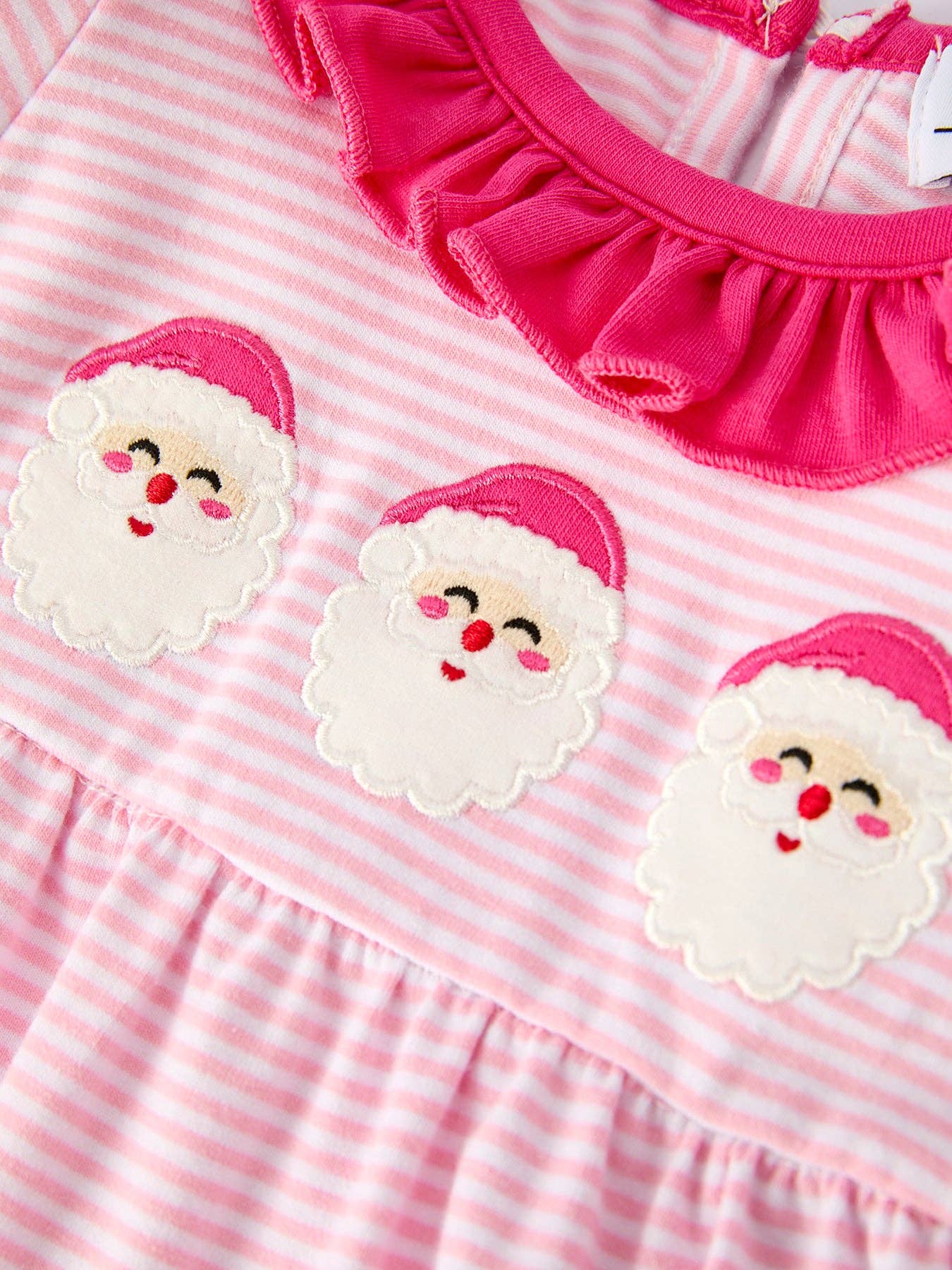 Santa Striped Romper with Red Ruffle Trim