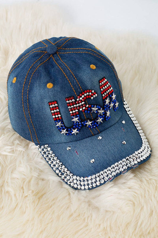 USA Rhinestone patriotic cap.