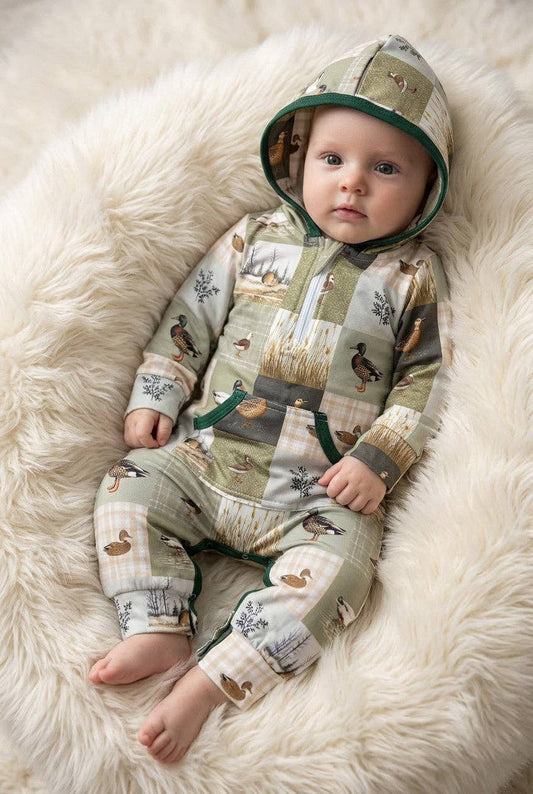 Duck patch work romper w/ hoodie