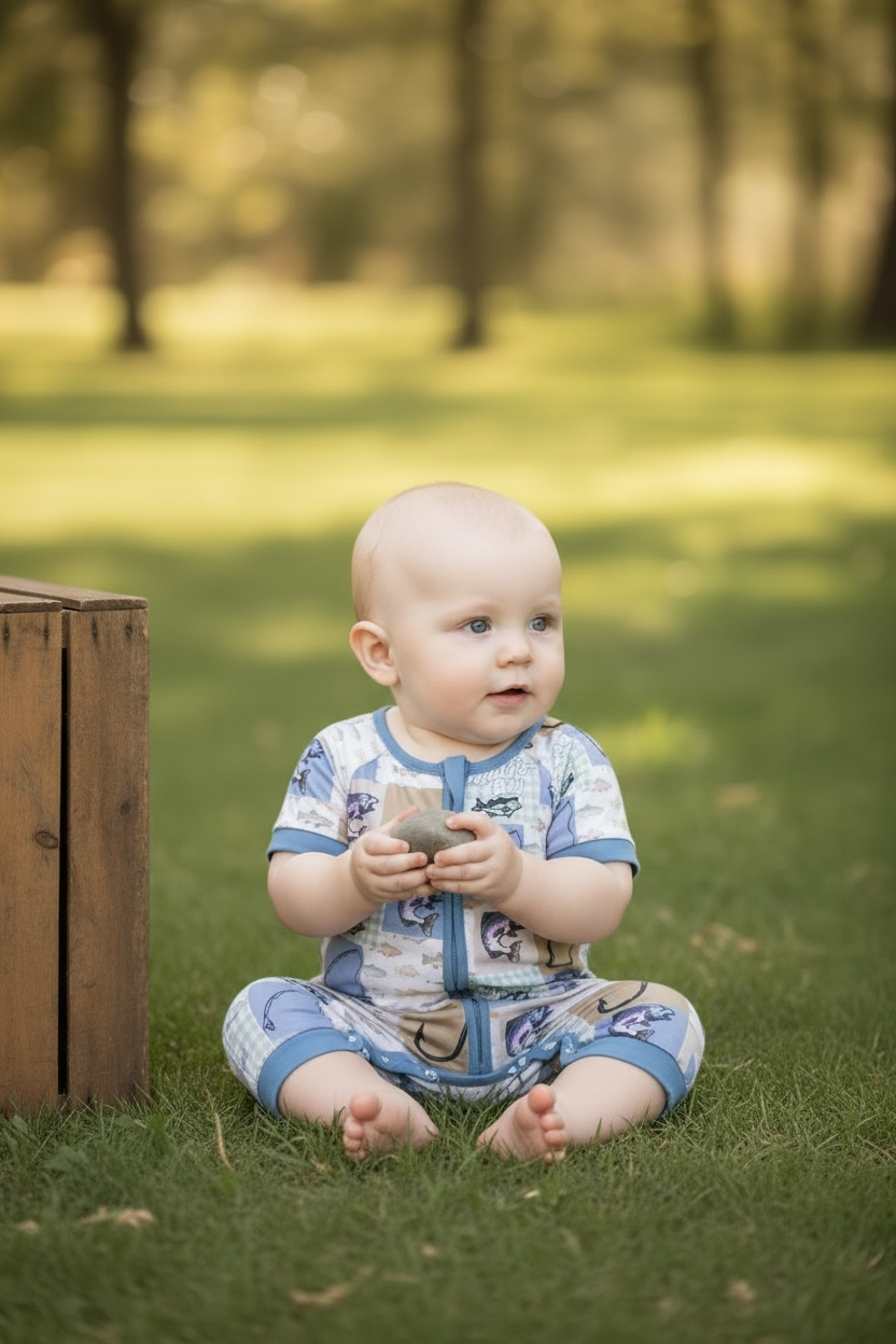 Gone fishing" blue romper
