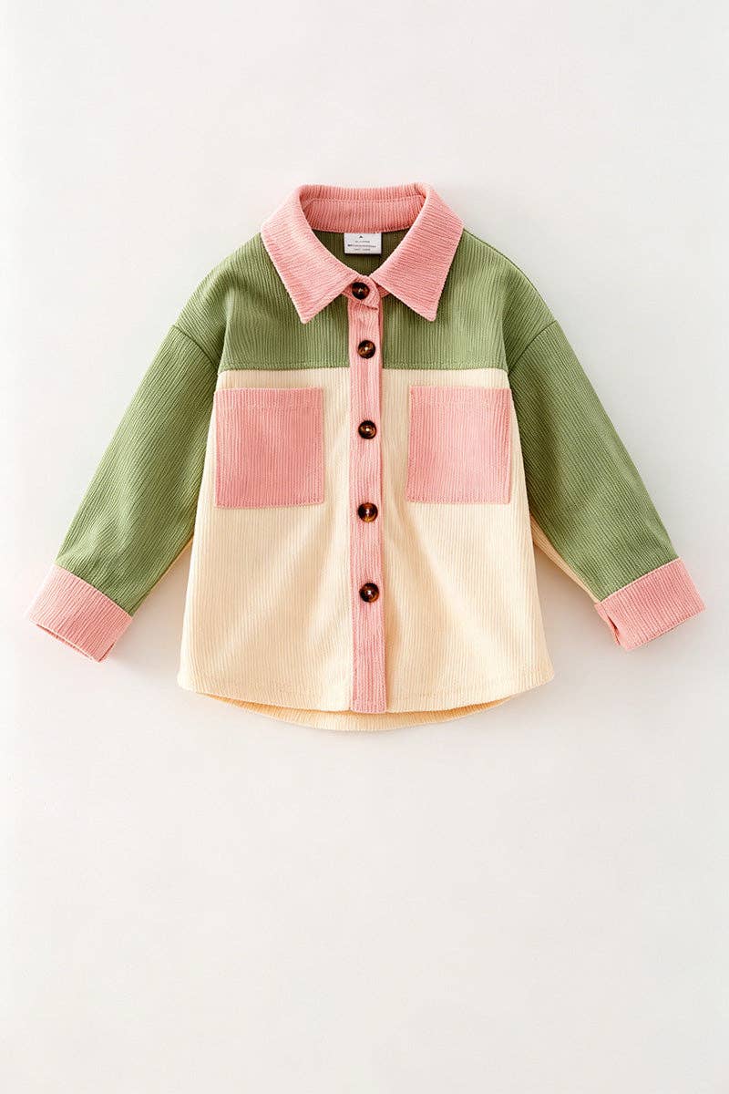 Green, Ivory & pink long sleeve shirt