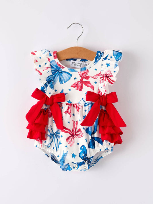 4th of july Bow Print Romper