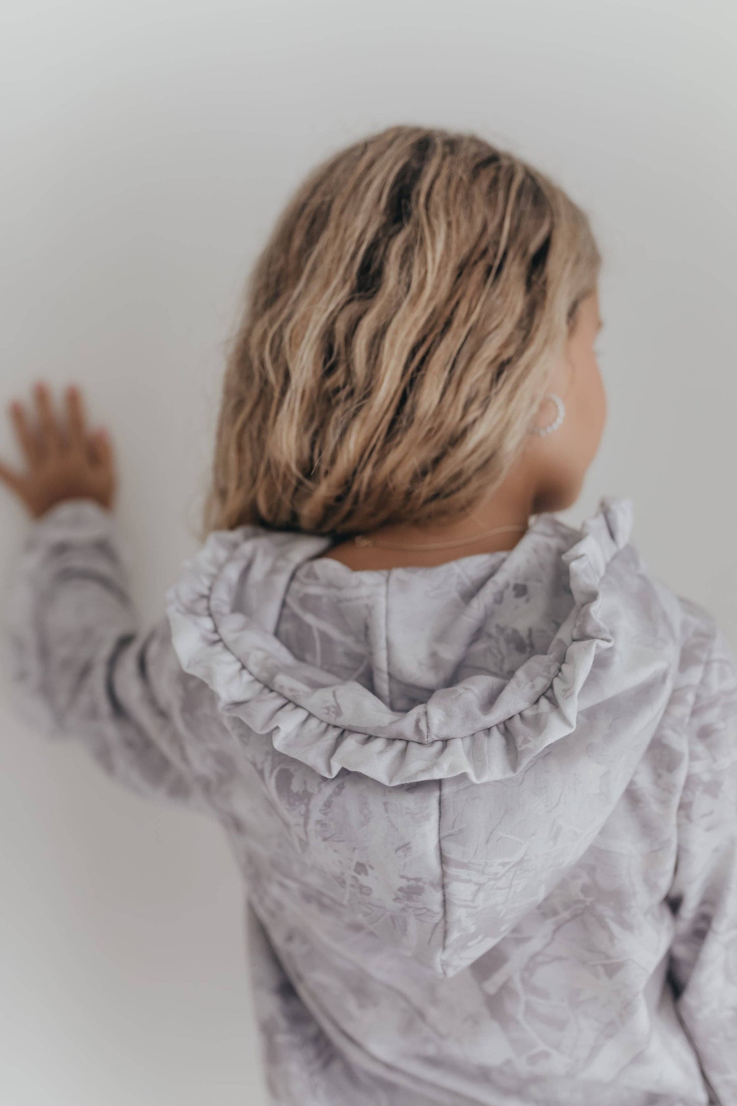 Gray Camo Hooded Ruffle Lounge Set