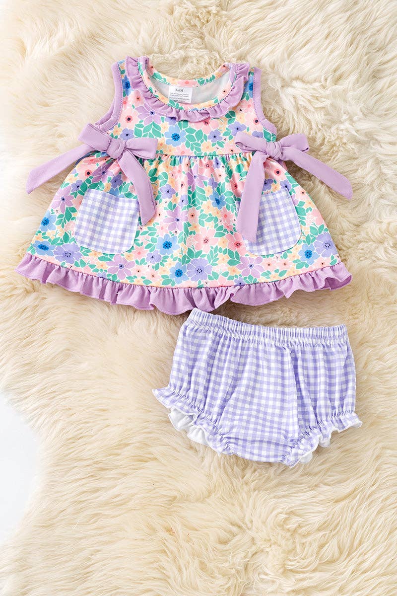 Lilac trim floral printed bloomer set.