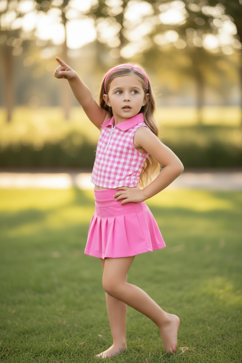 Gingham pink crop top & pleated skort.
