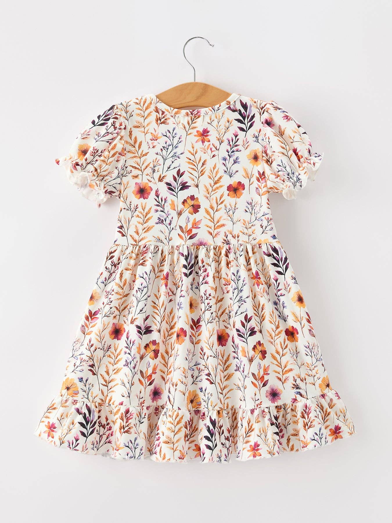 Fall Floral Puff Sleeve Ruffle Dress