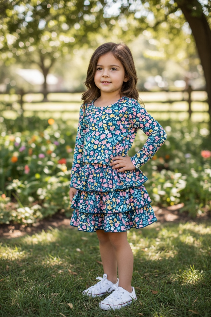 Floral crop top & ruffle skirt