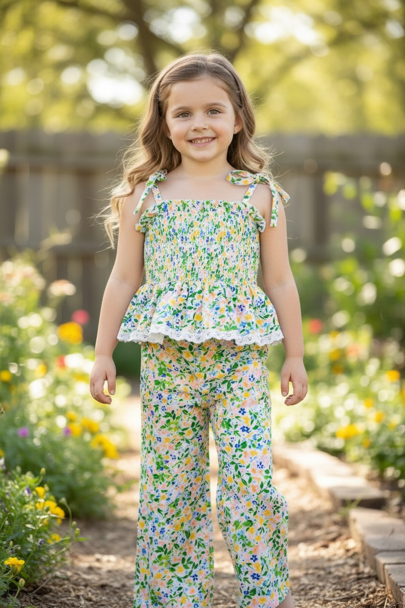 Ditsy floral smock top & relax fit pants.
