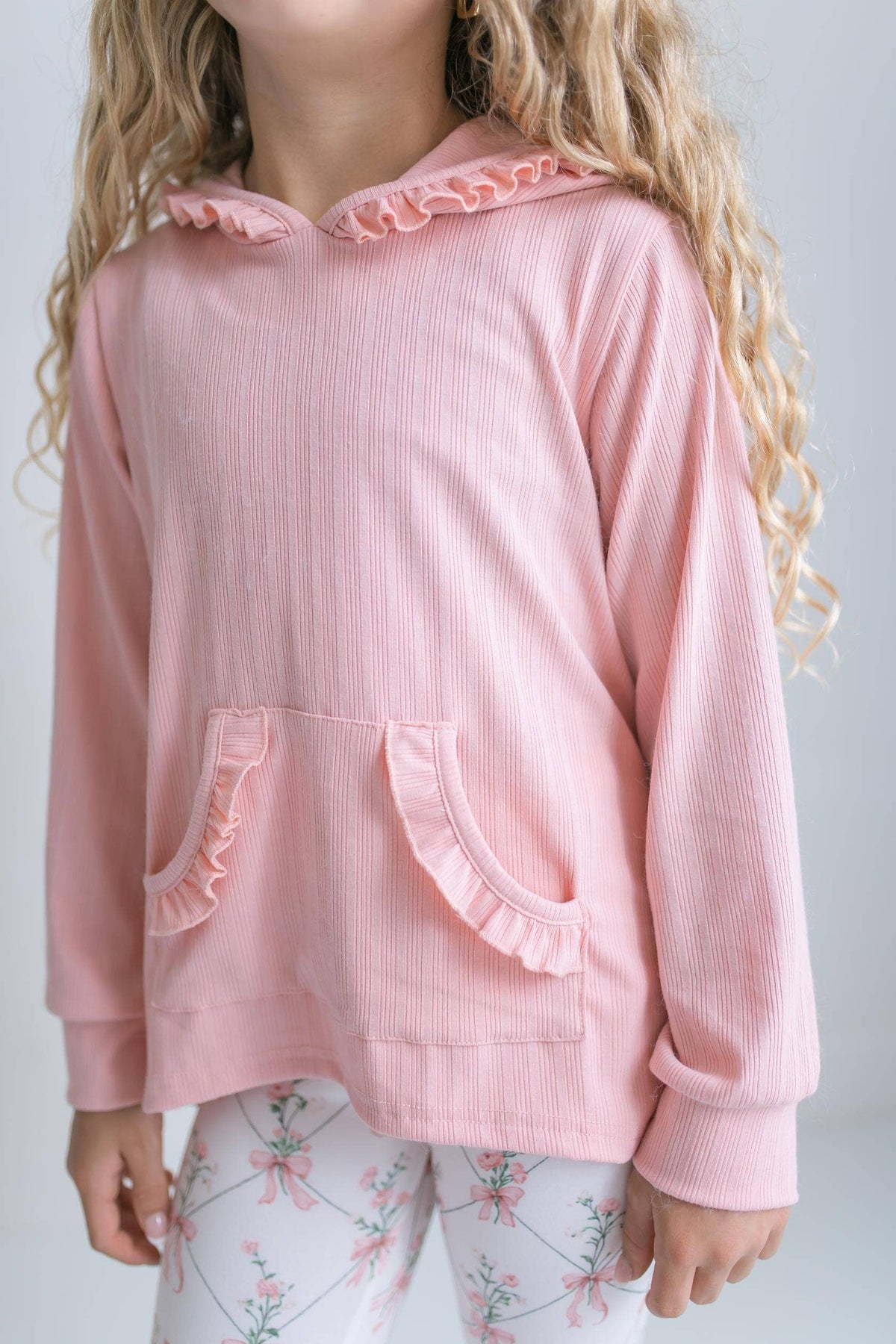 Girls Pink Ruffle Hoodie Legging Set