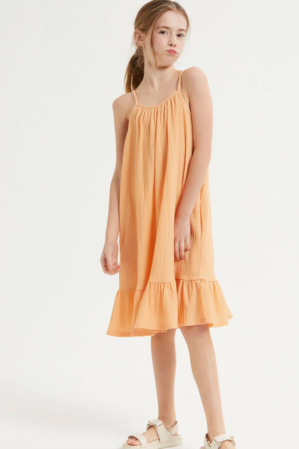 Crinkle texture Low Back Ruffle Dress