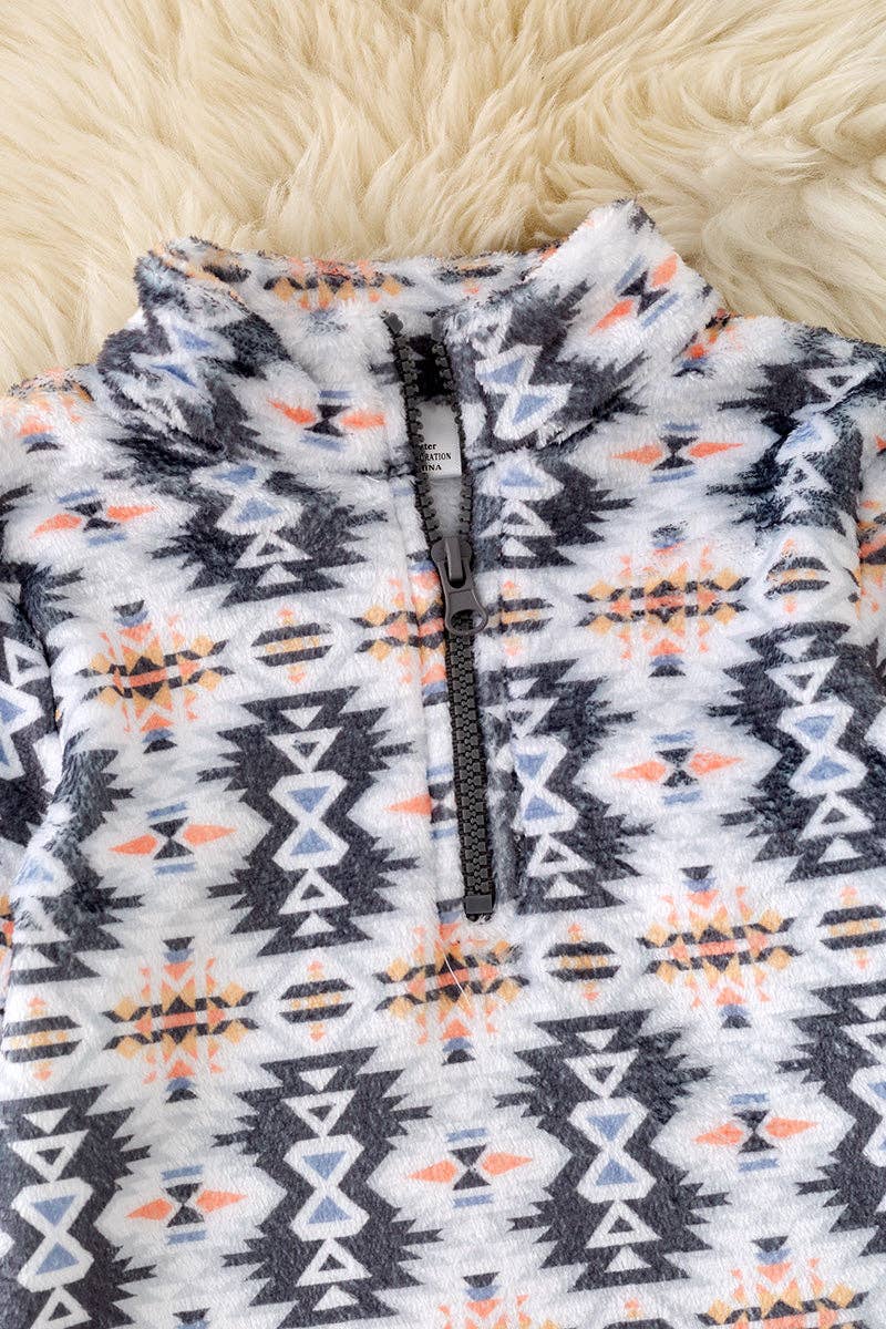 White & gray aztec pull over