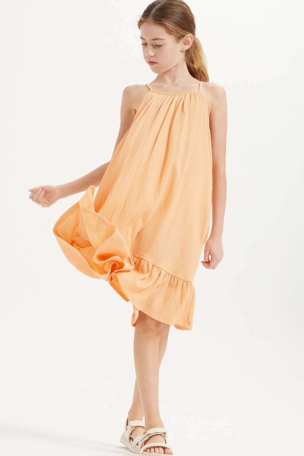 Crinkle texture Low Back Ruffle Dress