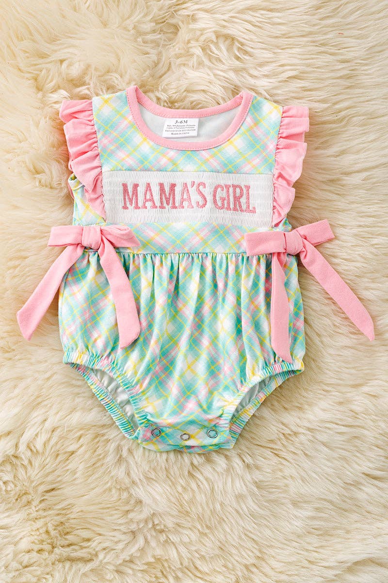 "Mama's girl" Mint green plaid romper.