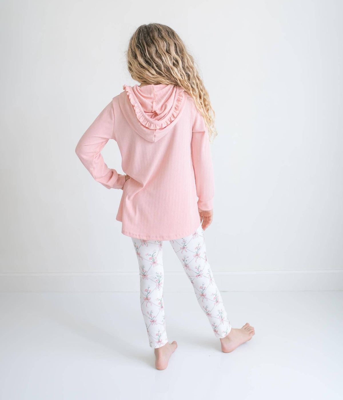 Girls Pink Ruffle Hoodie Legging Set