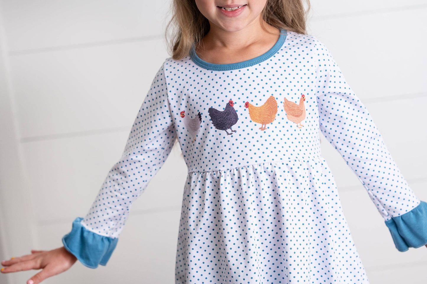 Blue Polka Dot & Chicken Pant Set