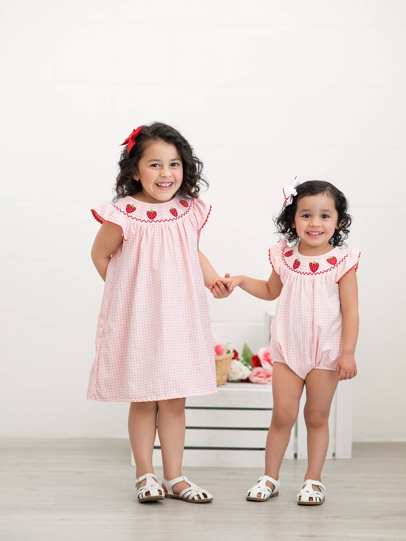 Strawberry Plaid Smocked Romper