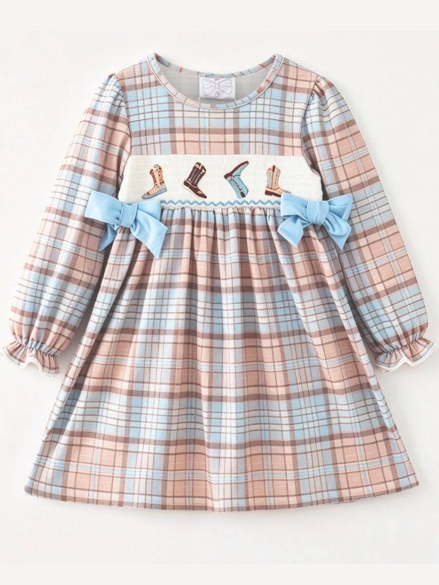 Girls Smocked Western Cowboy Boots Dress