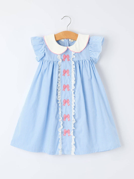 Blue Stripe Dress w/ Pink Bows