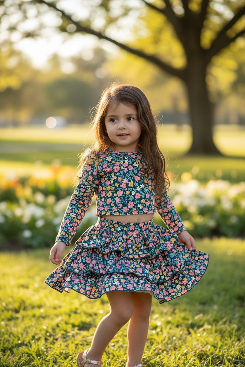 Floral crop top & ruffle skirt