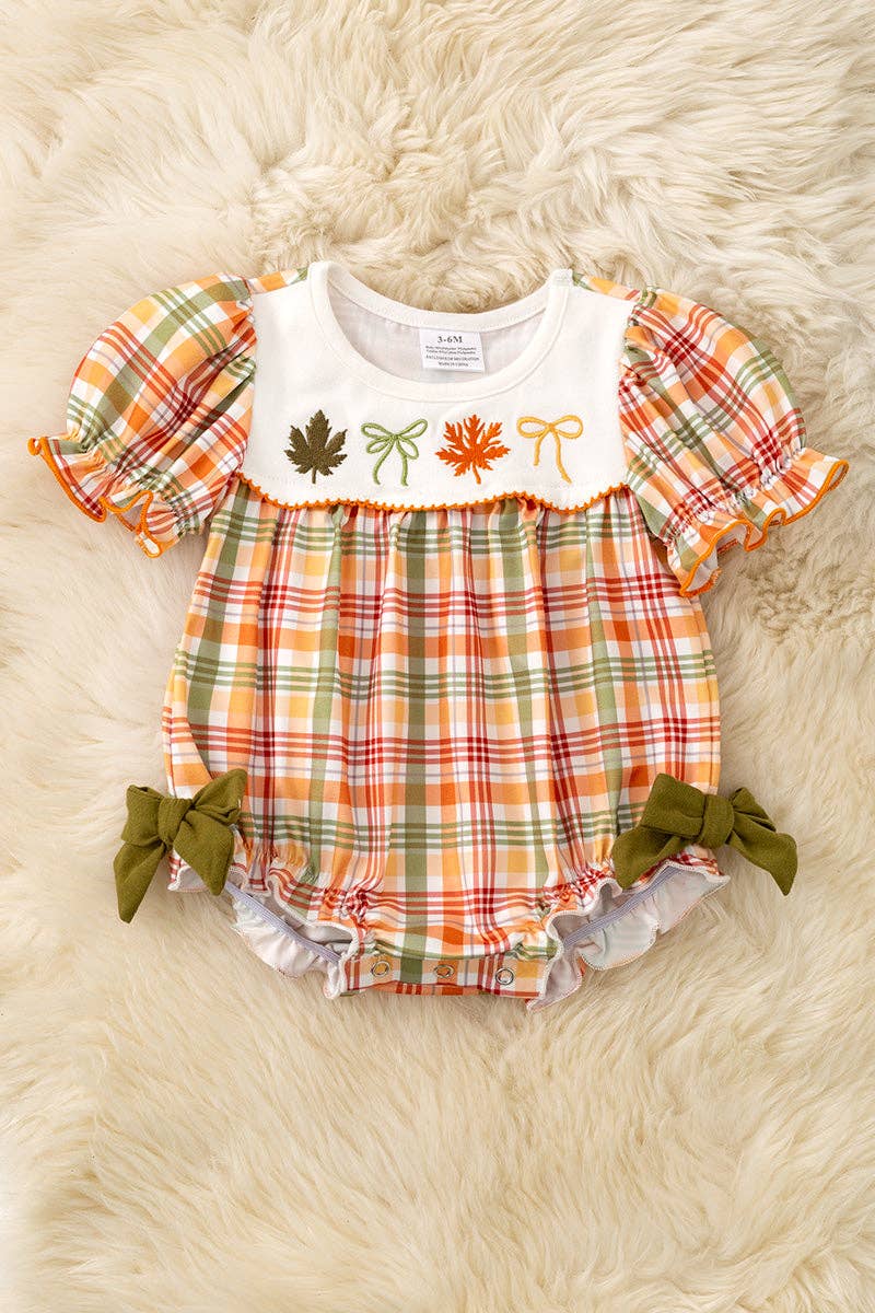 Cute autumn embroidered baby romper.