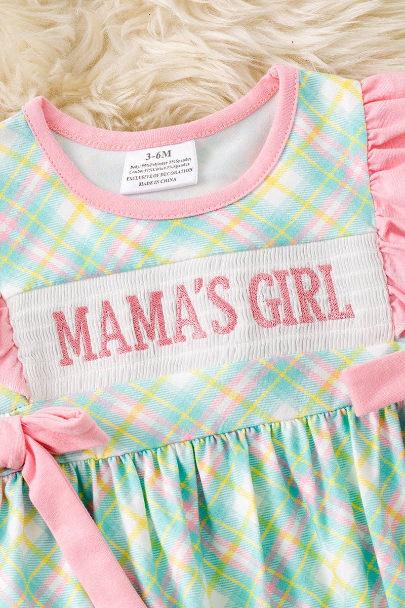 "Mama's girl" Mint green plaid romper.