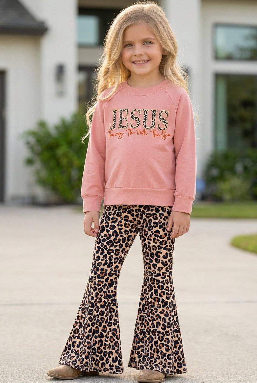 Jesus The way the truth the life" Cameo embroidered sweatshirt and animal printed bottoms.