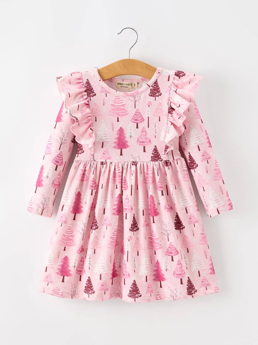 Christmas Tree Pink Long Sleeve Dress