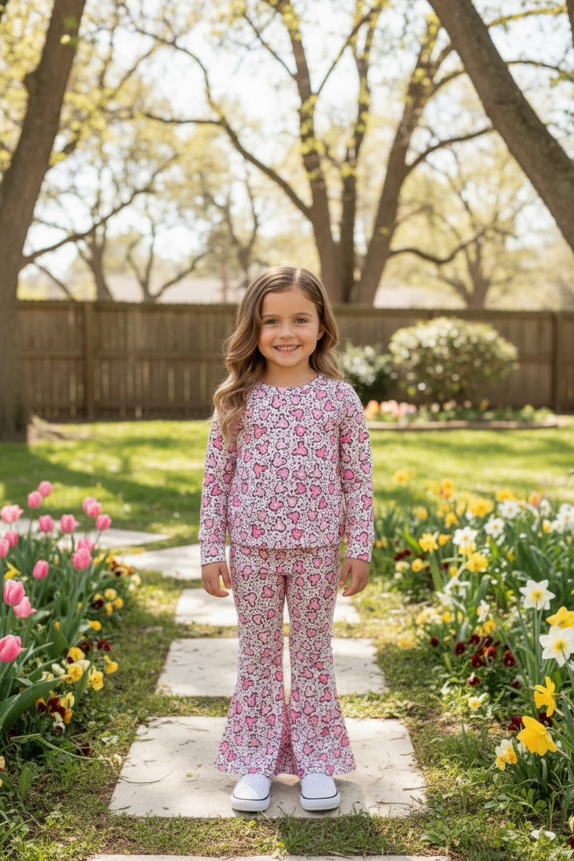 Multi-printed girls 2 piece set.