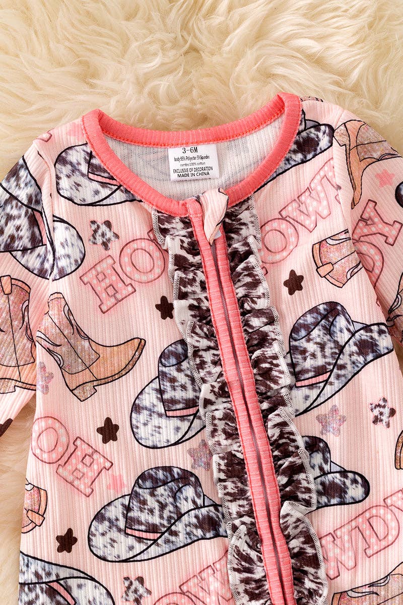 Howdy" girls onesie with footie