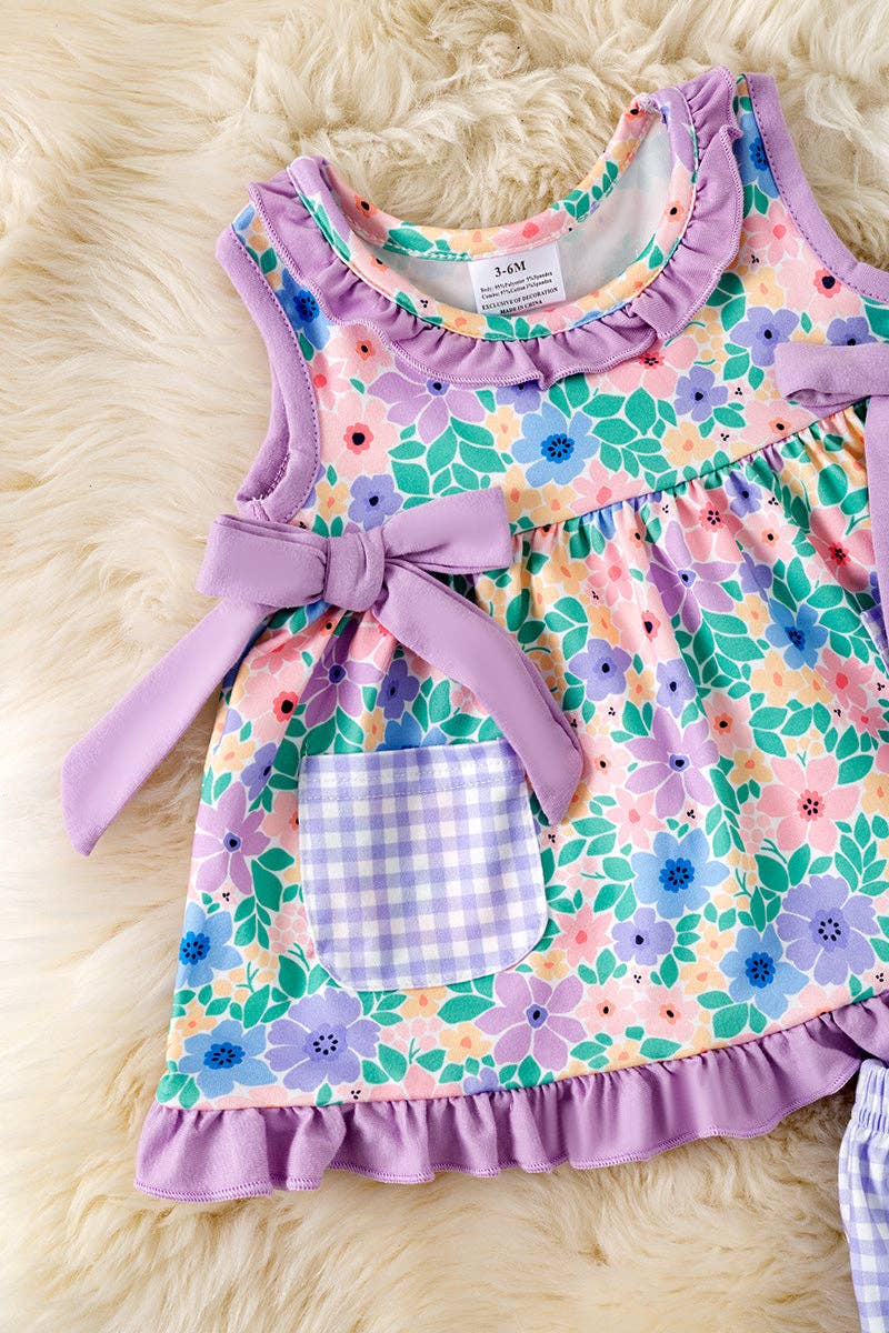 Lilac trim floral printed bloomer set.