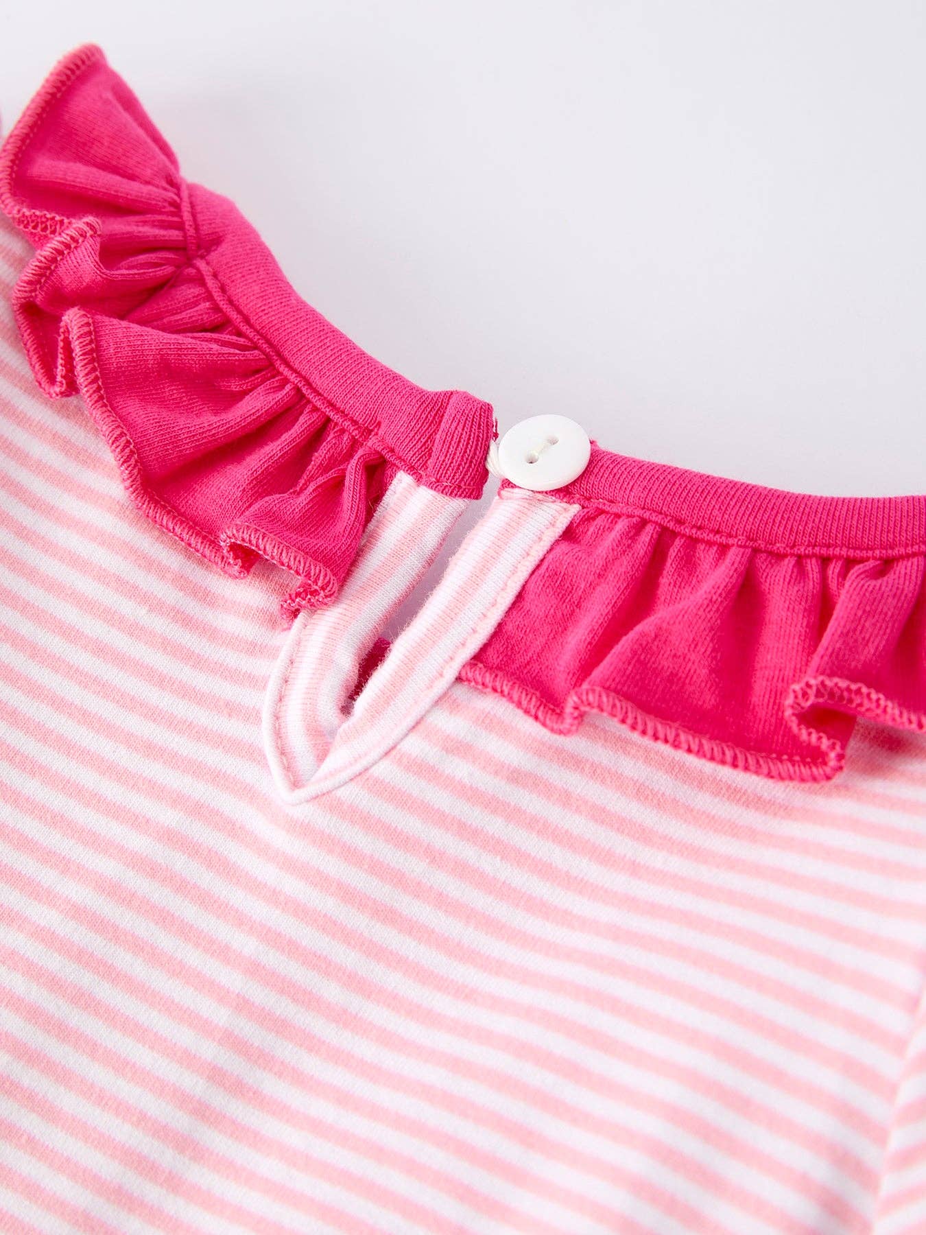 Santa Striped Romper with Red Ruffle Trim