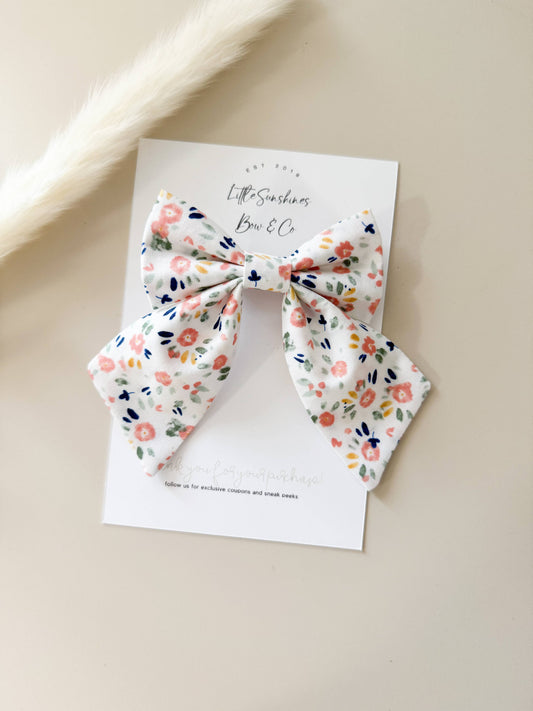 White & Pink Flowers Sailor Hair Bow