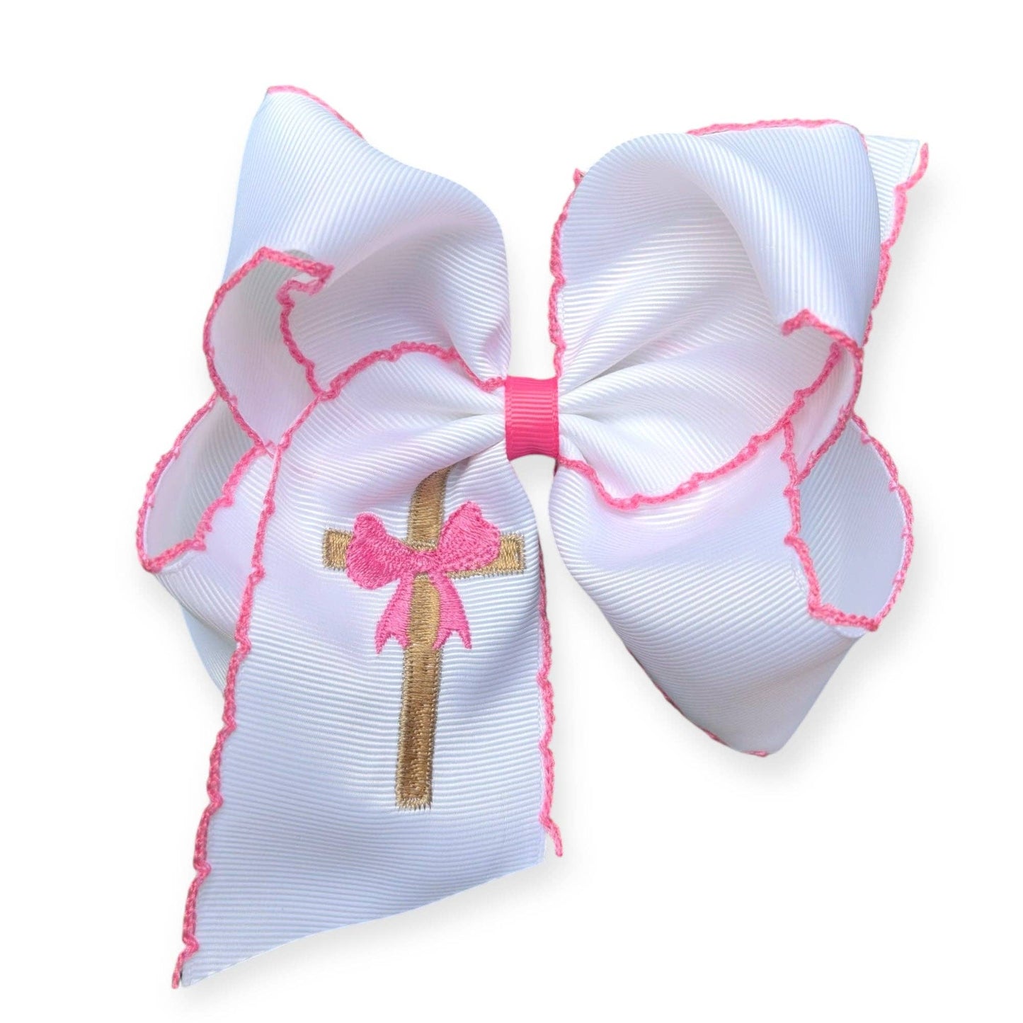 5" Easter hair bows with moon stitch trim.