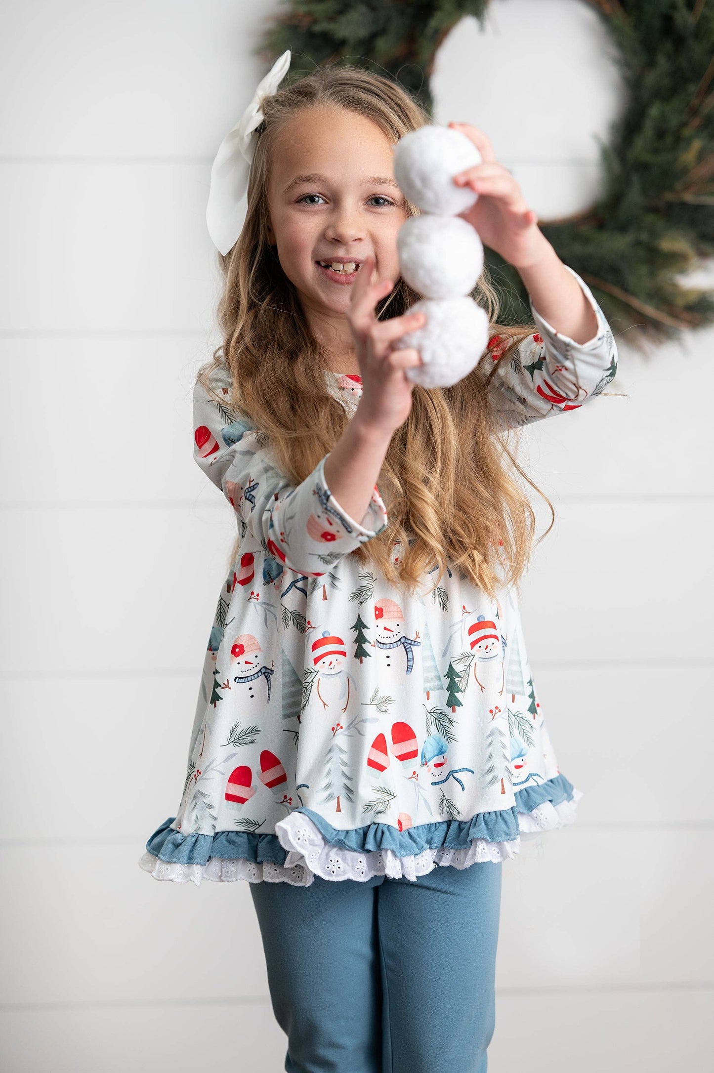 Snowman Lace Ruffle Pant Set