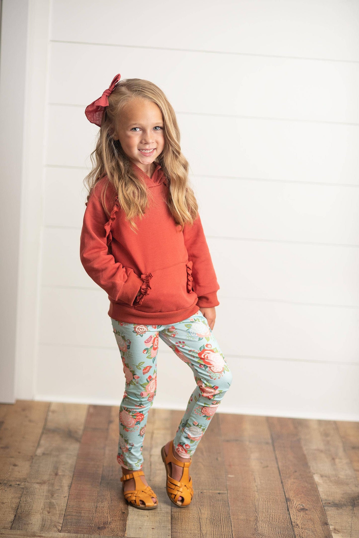 Rust Ruffle Hoodie Shirt & Leggings Set