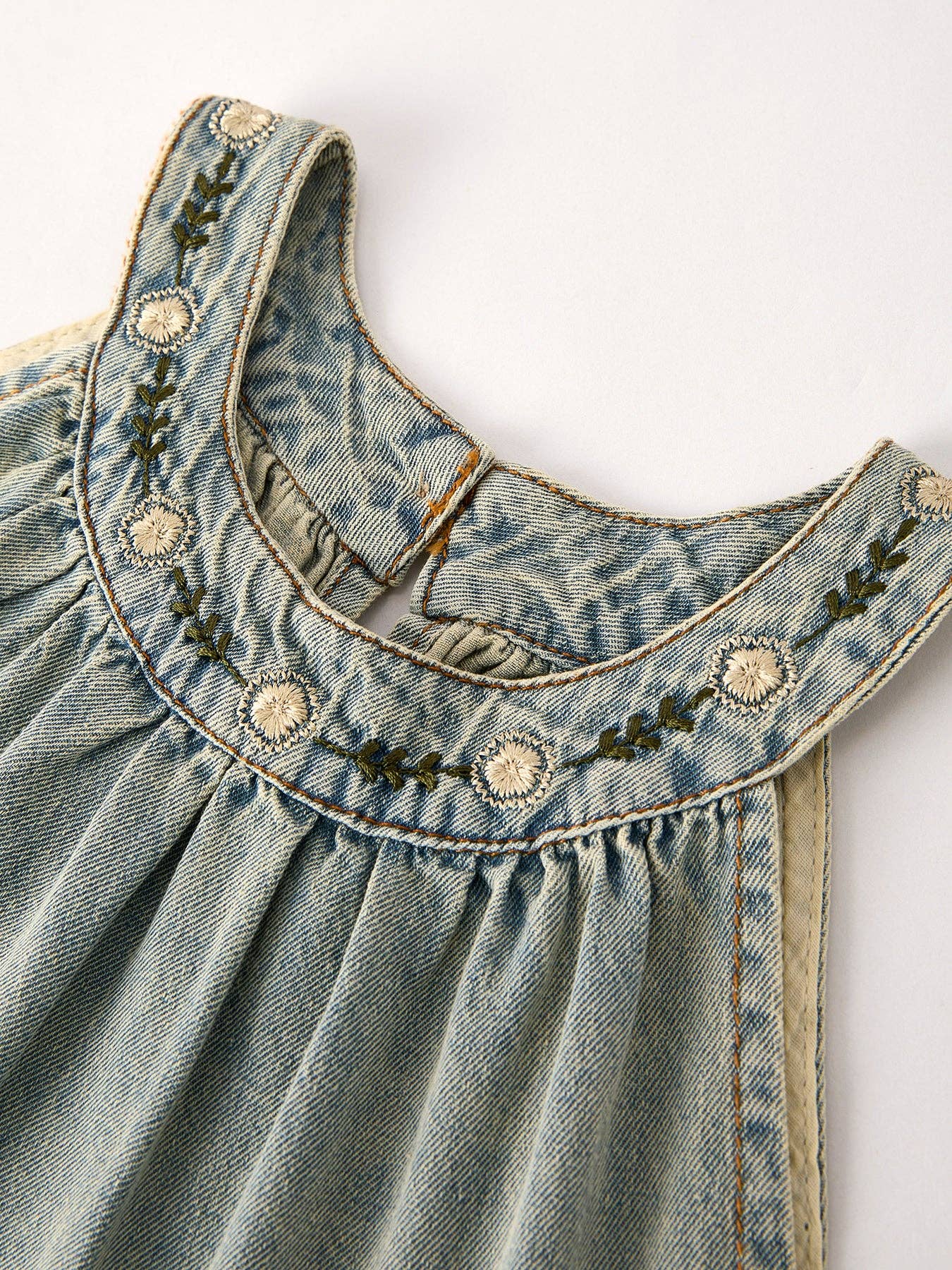 Embroidered Denim Sleeveless Dress