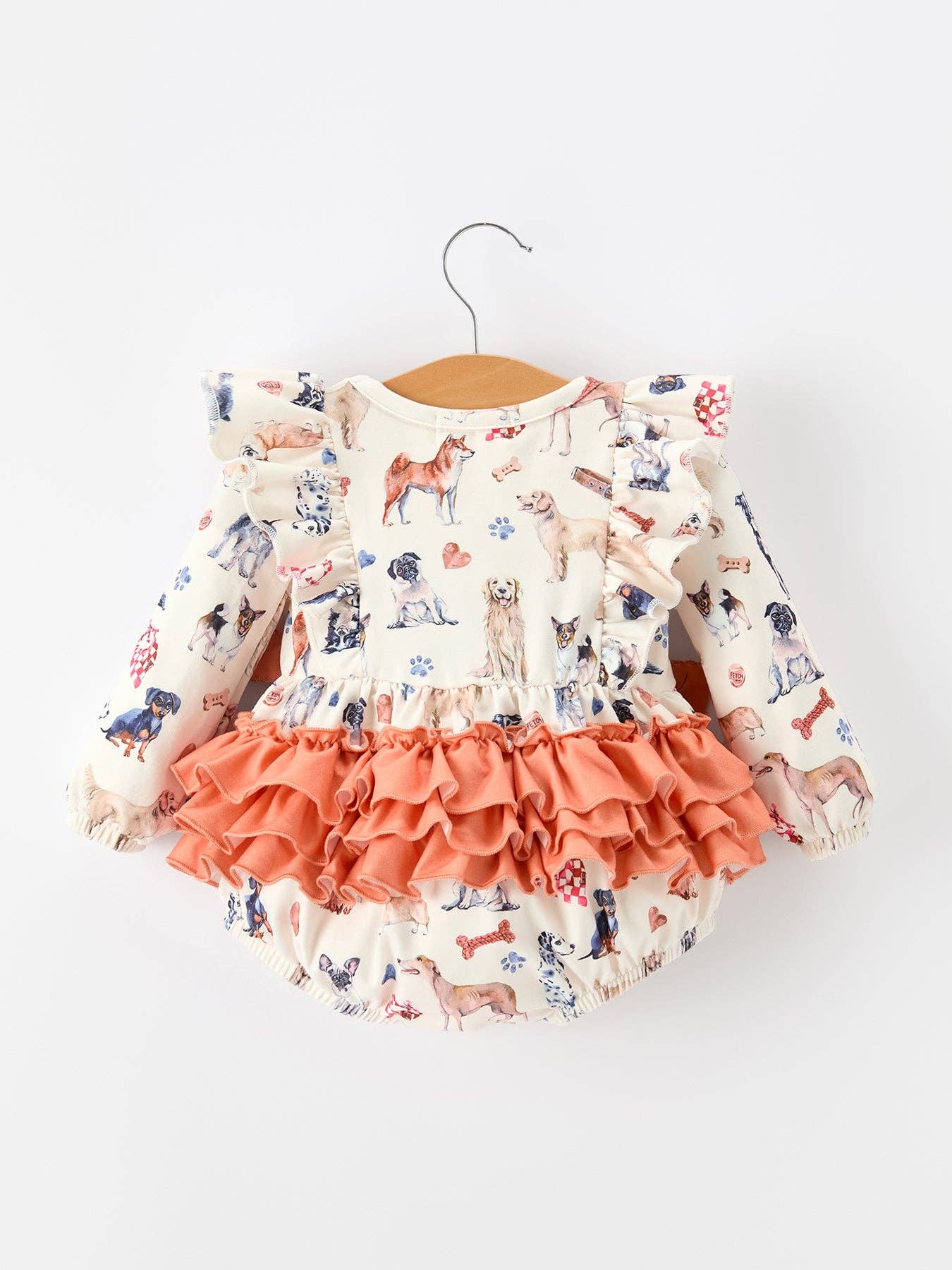 Fall Dog Print Ruffle Bow Romper