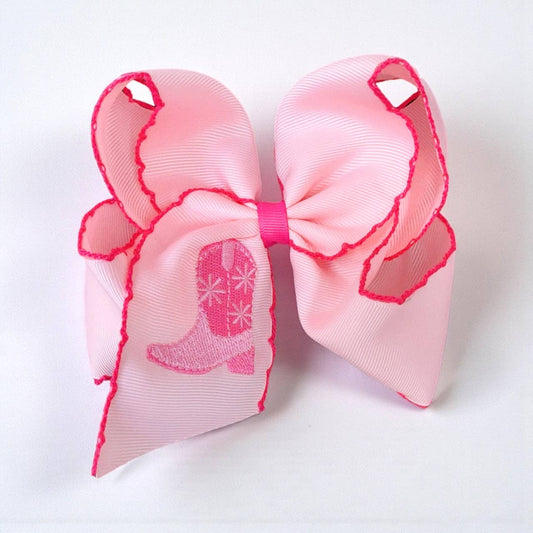 5" Pink western boot hair bow.