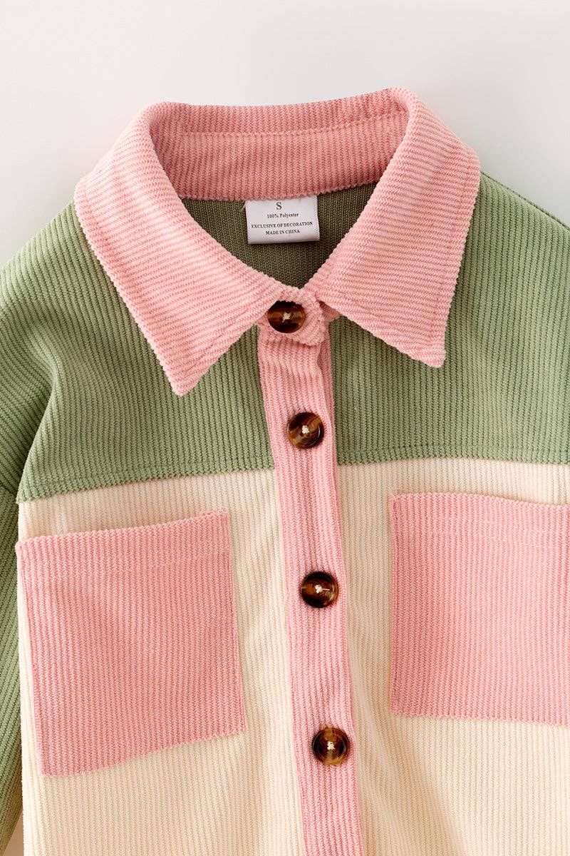 Green, Ivory & pink long sleeve shirt