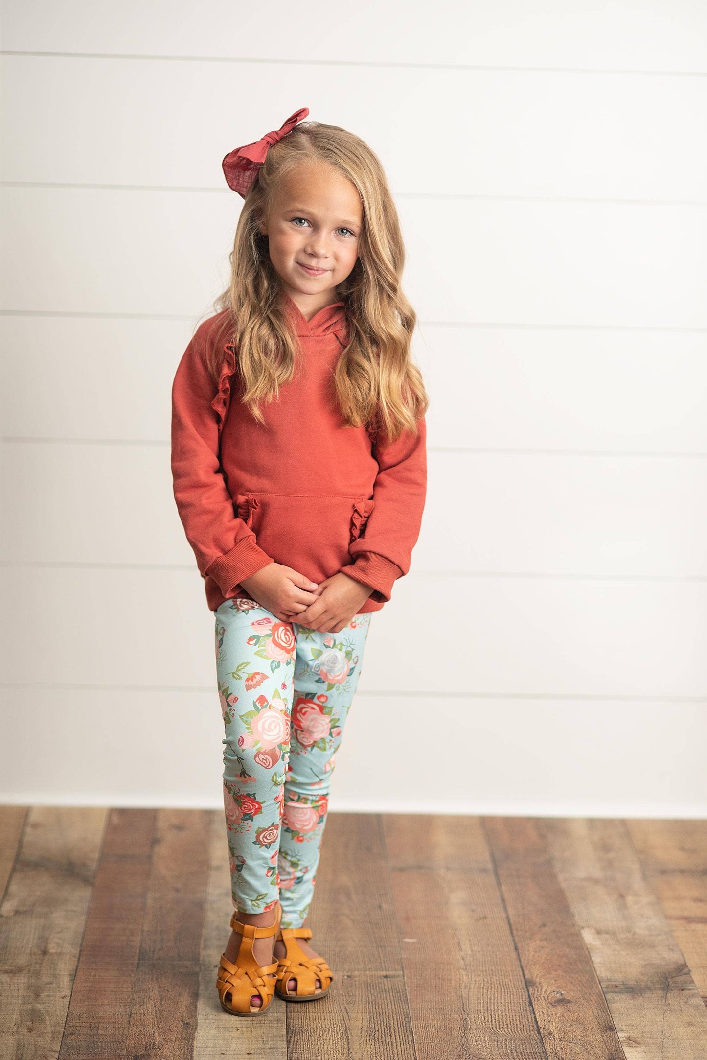 Rust Ruffle Hoodie Shirt & Leggings Set