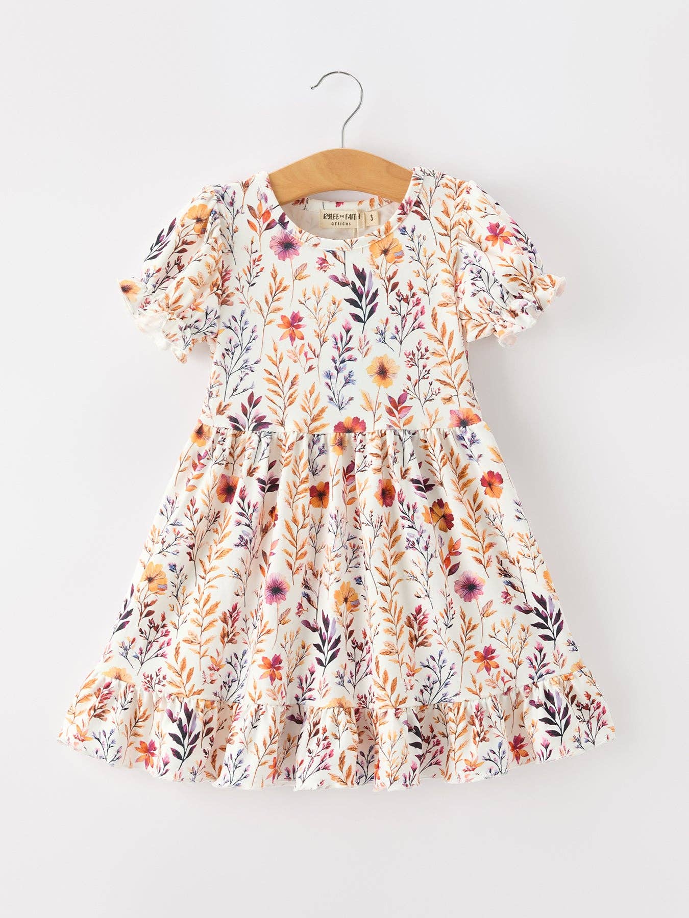 Fall Floral Puff Sleeve Ruffle Dress