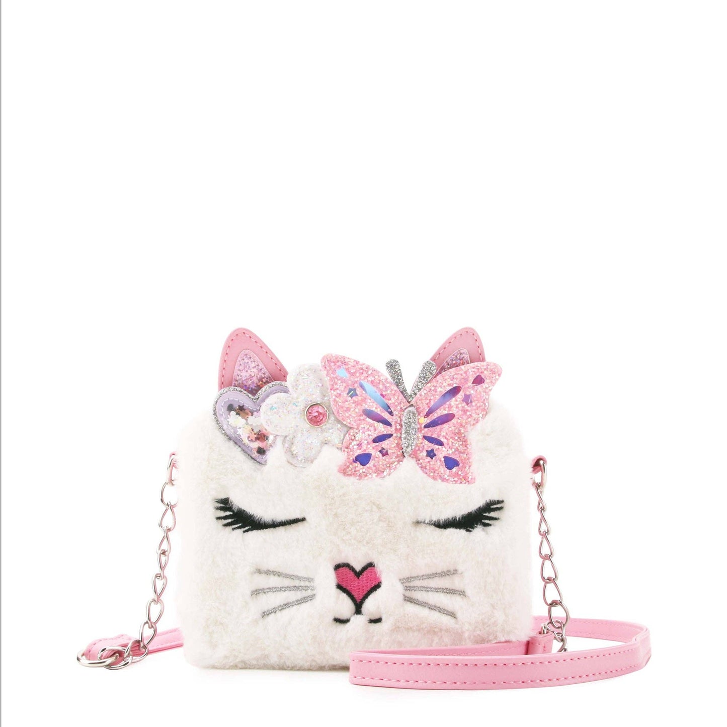 Miss Bella Kitty Cat White Plush Crossbody Bag